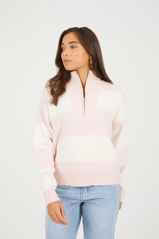 Striped Half Zip Knitted Jumper - Brave Soul