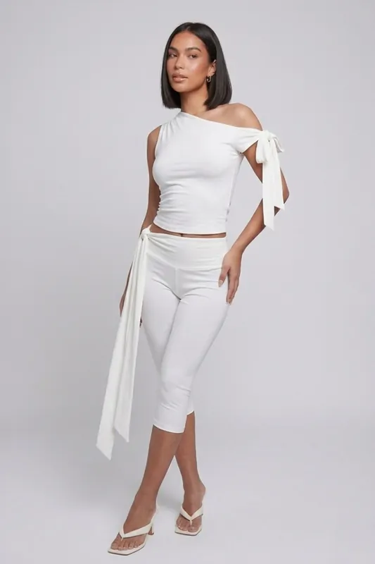 Tie Drop Shoulder Top and 34 Legging Co-ord - Slinky - Two Piece Set