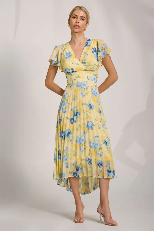 Cap Sleeve Pleated Chiffon Maxi Dress - Jolie Moi