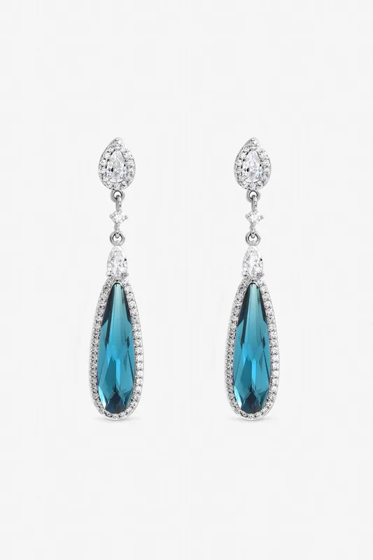 Silver Plated and Tanzanite Pear Drop Earrings - Jon Richard