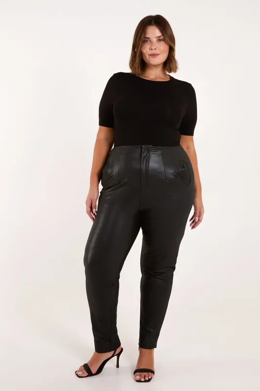 Curve Matte Faux Leather Tailored Trousers - Blue Vanilla