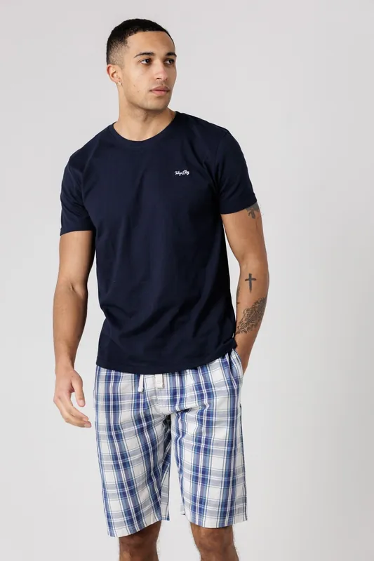 Crew Neck T-Shirt and Checked Shorts Pyjama Set