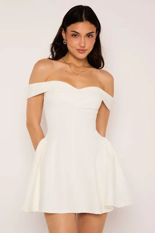 Lady White Bardot A Line Mini Dress - Jaded Rose