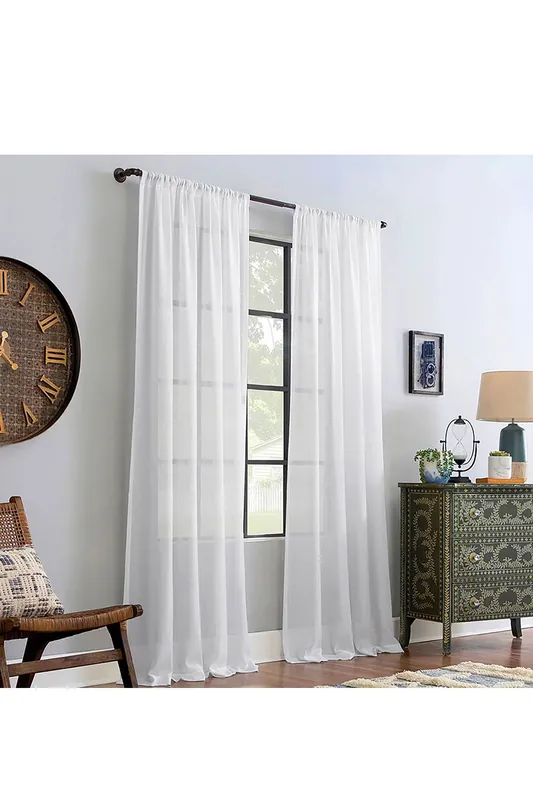 2 Panels White Rod Pocket Voile Panel Sheer Curtains for Bedroom Living Room, 183cm L x 117cm W - Living and Home