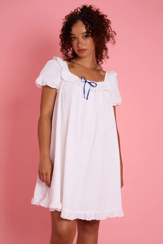 Cotton Babydoll Mini Dress - Neon Rose