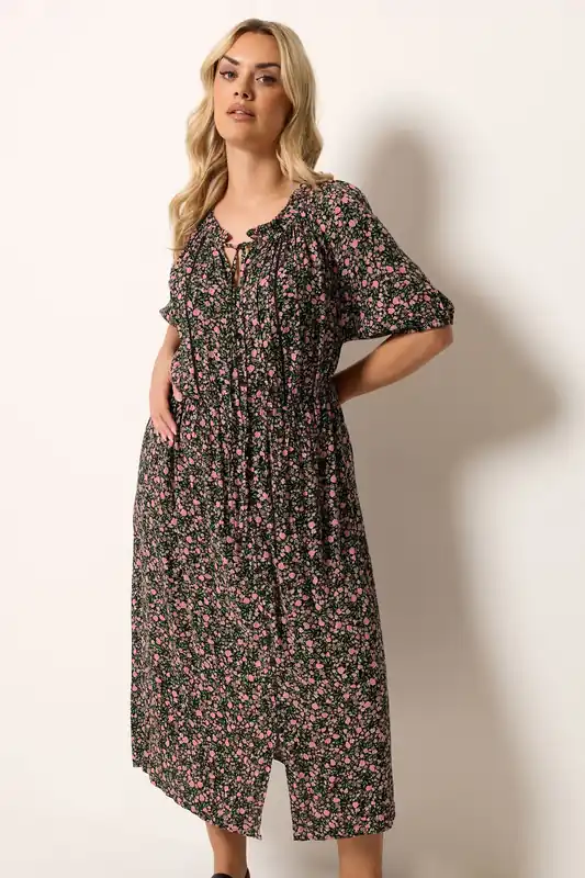 Ditsy Floral Pintuck Maxi Dress - Yours