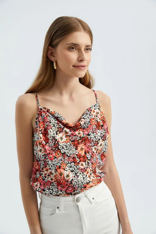 Floral Spaghetti Strap Ruched Cami Top - Hiccup
