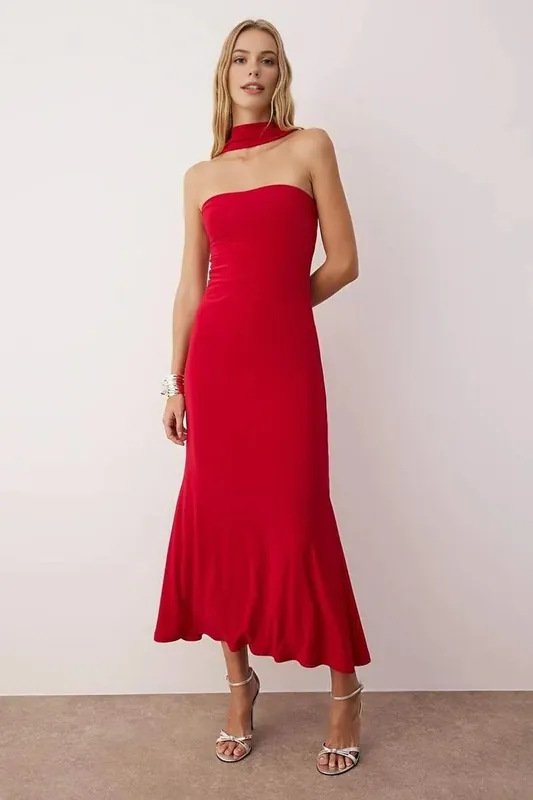 Maxi Unlined Dress with Neck Detail - WOVCOR