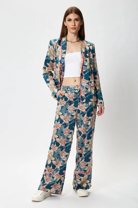 Floral Trousers with Neon Piping - Liquorish