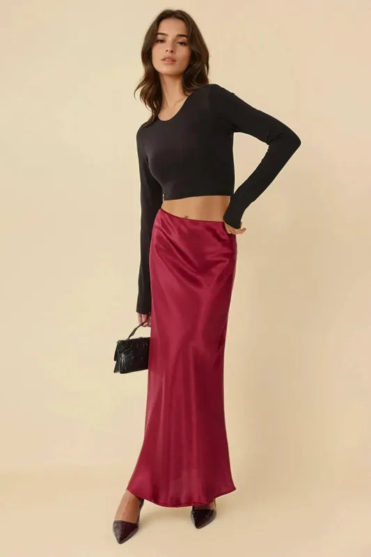 Bias Cut Maxi Satin Skirt - Hiccup