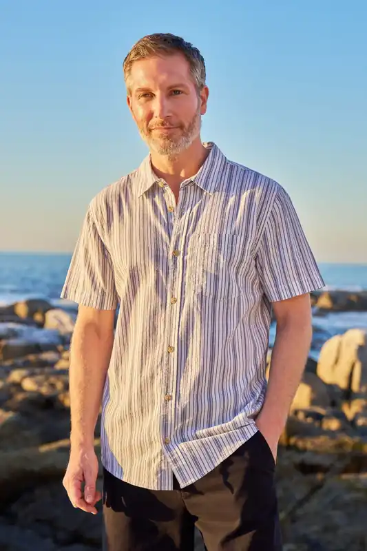 Derby' Lightweight Button Down Striped Cotton Short Sleeve Shirt - Mountain Warehouse