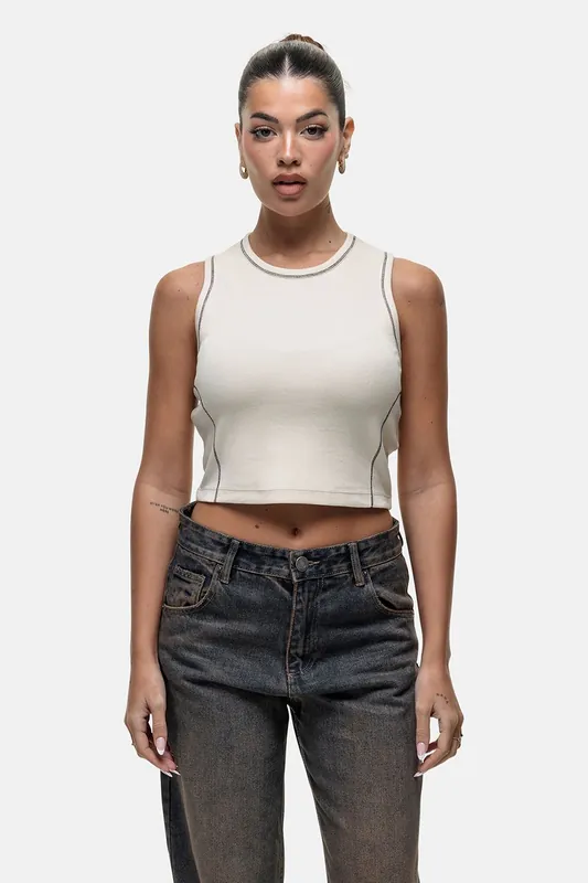 Stitch Detail Cropped Vest Top - Good For Nothing