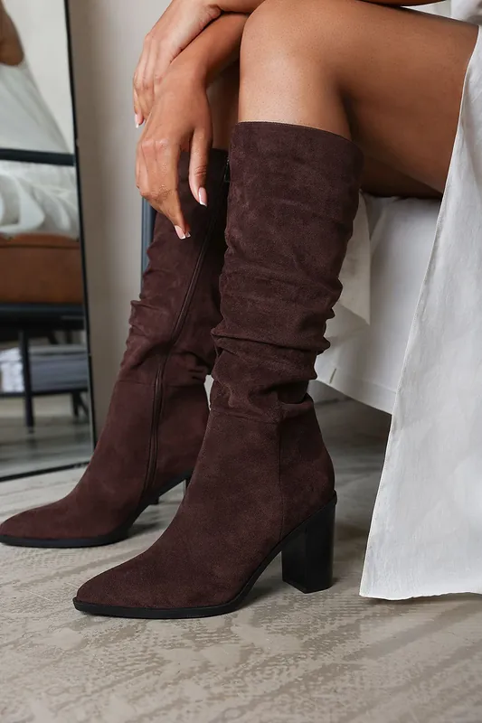 Quilla' Slouch Knee High Boots with Block Heel - Where's That From