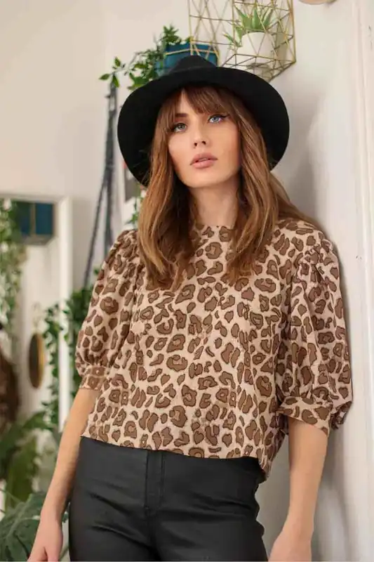 Lana Puff Slv Animal Blouse - Urban Bliss