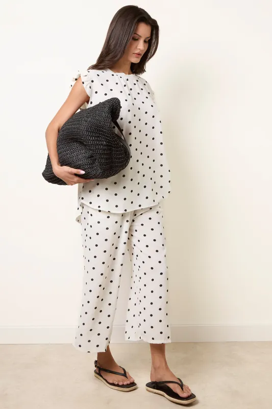 White Polka Dot Two Piece Set - Blue Vanilla
