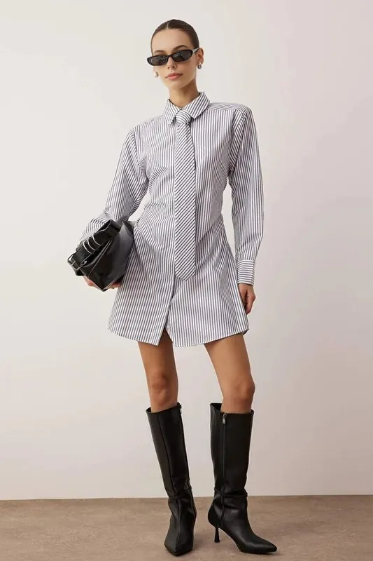 Tie Detail Mini Woven Shirt Dress - WOVCOR