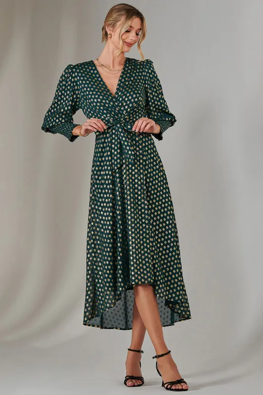 Metallic Spot Print Puffy Sleeve Maxi Dress - Jolie Moi