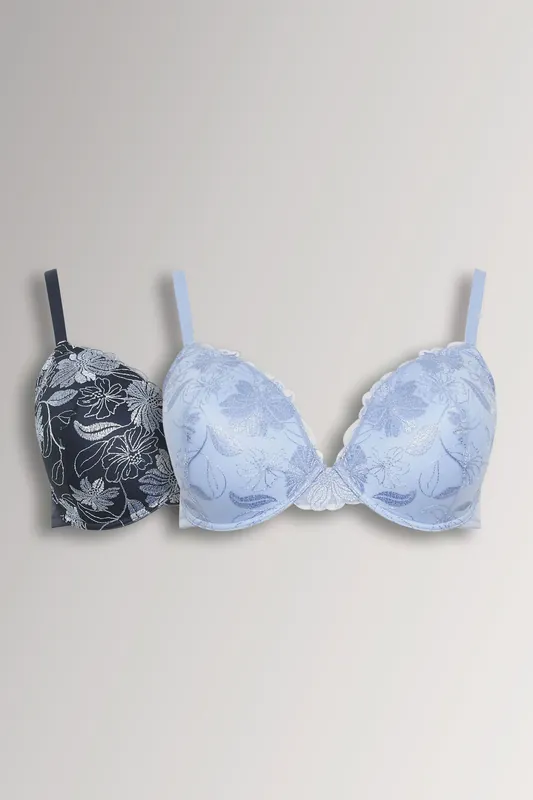 2 Pack Embroidered Floral Padded Bras - Yours