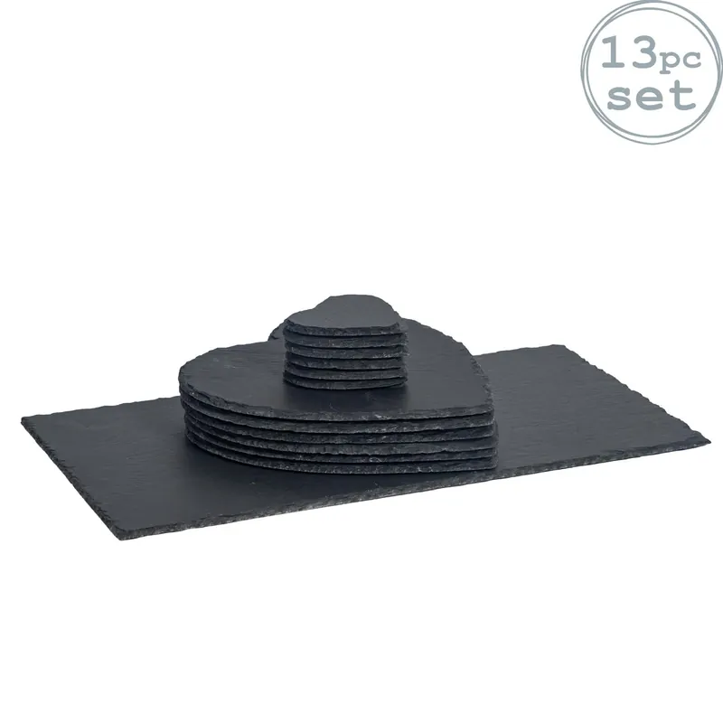 13 Piece Heart Slate Placemats & Coasters Set - Argon Tableware