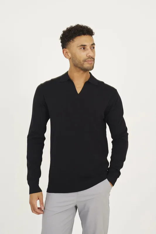 Long Sleeve Knitted Trophy Neck Polo - Brave Soul