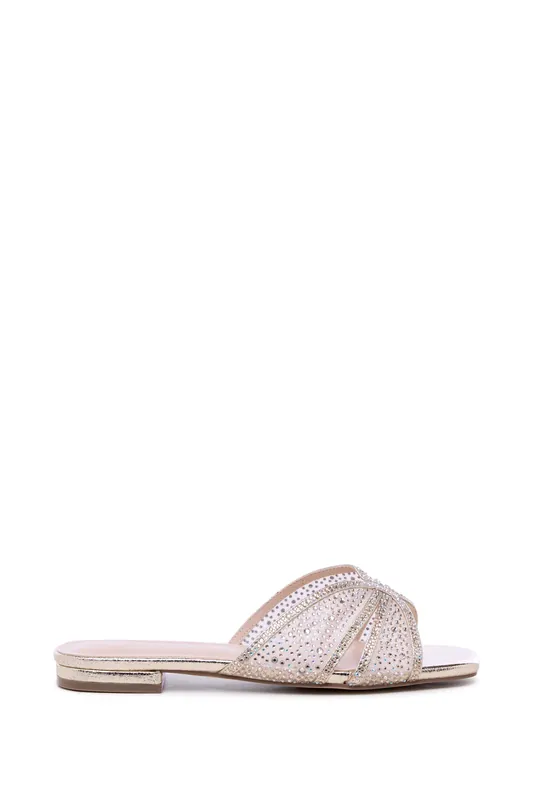 Soleil Wide Fit Flared Diamante Sandal - Paradox London