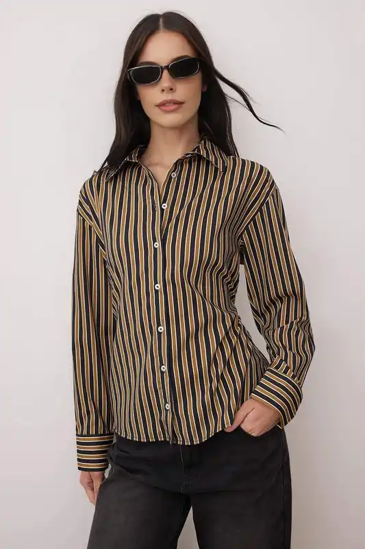 Striped Woven Shirt with Adjustable Waist - WOVCOR