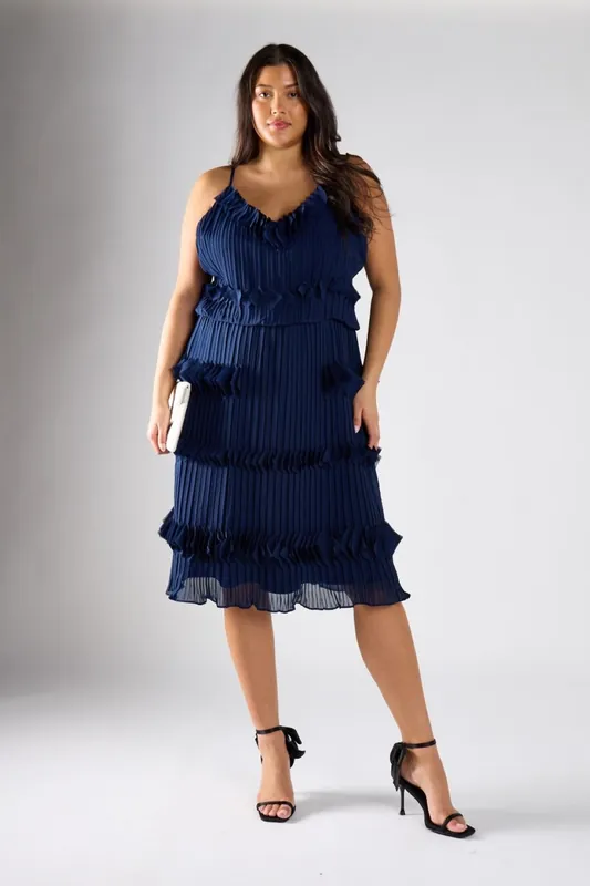 Pleated Tiered Midi Dress - Shnoo