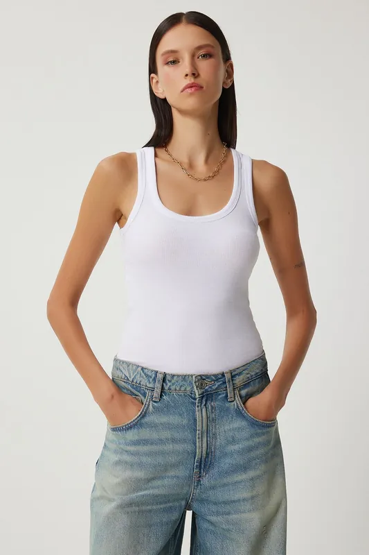Fitted Cotton U Collar Tank Top - Happiness Istanbul