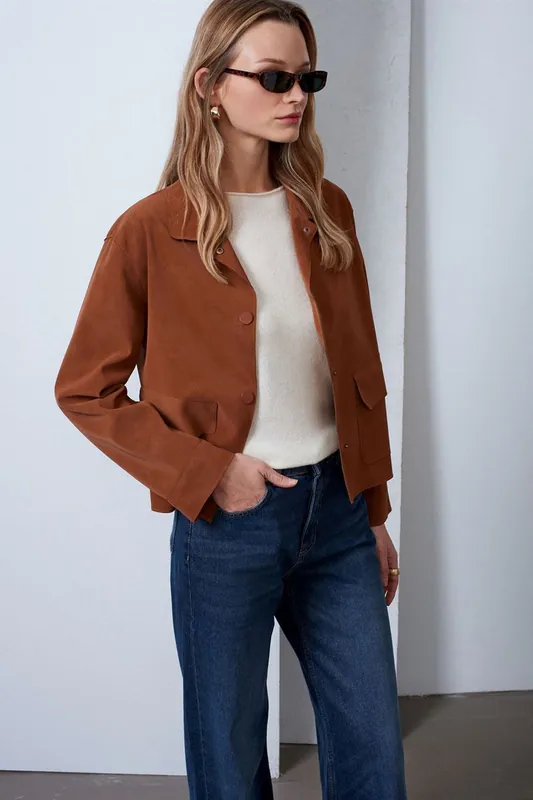 Women’s Crop Faux Suede Jacket - Dilvin