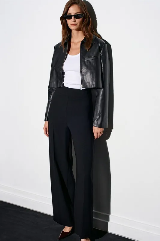 High-Waist Wide-Leg Crepe Trousers