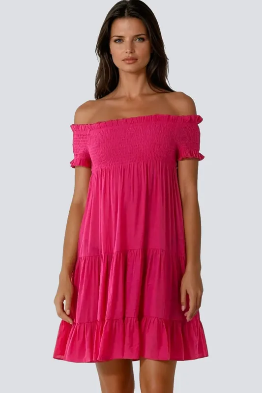 Bardot Shirred Mini Dress - Aftershock London
