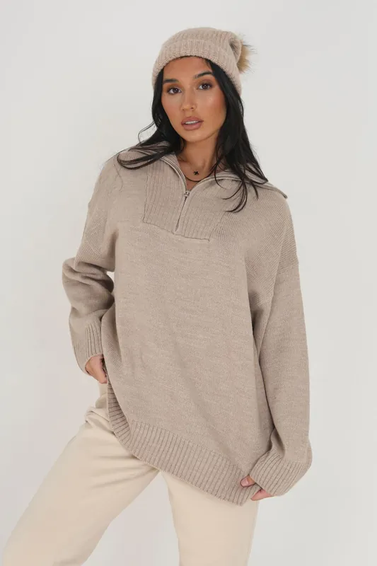 Oversized Zip Collar Knitted Jumper - Brave Soul