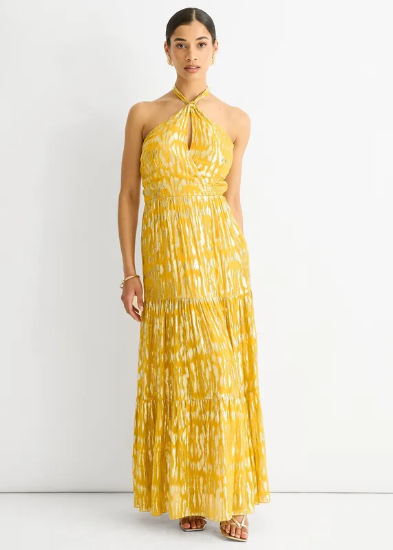Animal Jacquard Halter Neck Maxi dress - Gini London