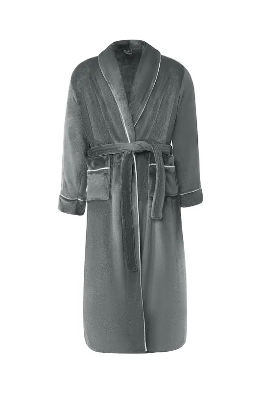 Lapel Collar Flannel Dressing Gown - MODISHION