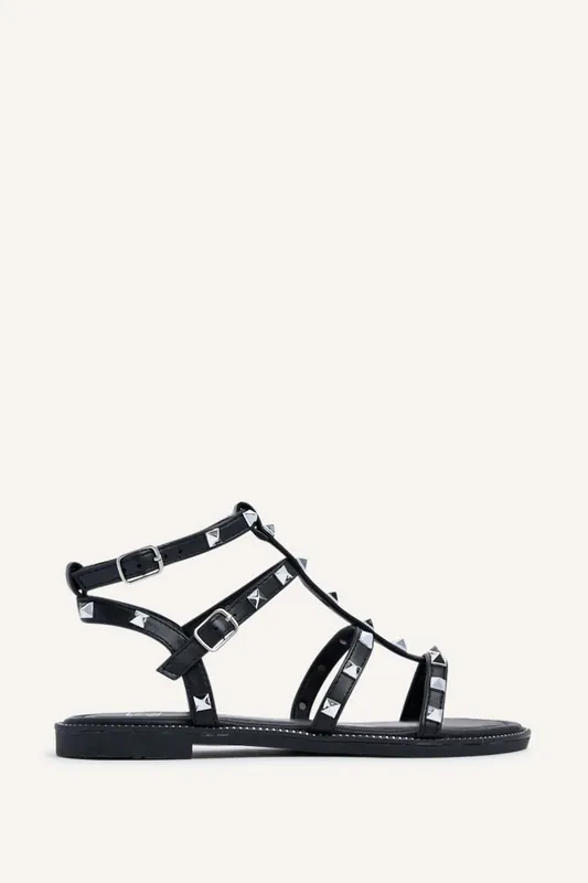 Billie Black Studded Gladiator Sandals - Linzi