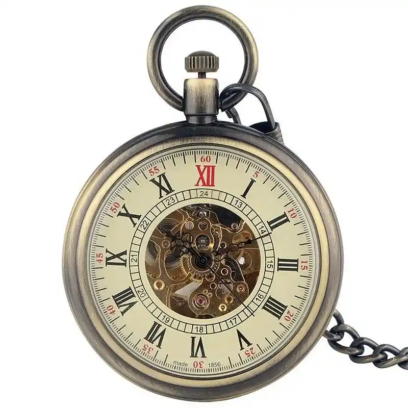 Mechanical Skeleton Open Face Antique Pocket Watch With Chain - TruClothing