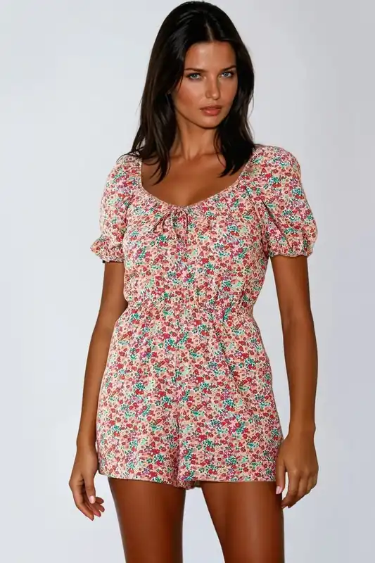 Pink Floral Sweetheart Neckline Playsuit - Aftershock London