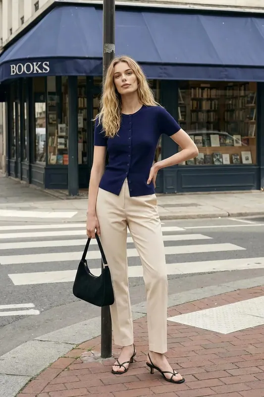 Ribbed Button Front Knitted Blouse - WOVCOR