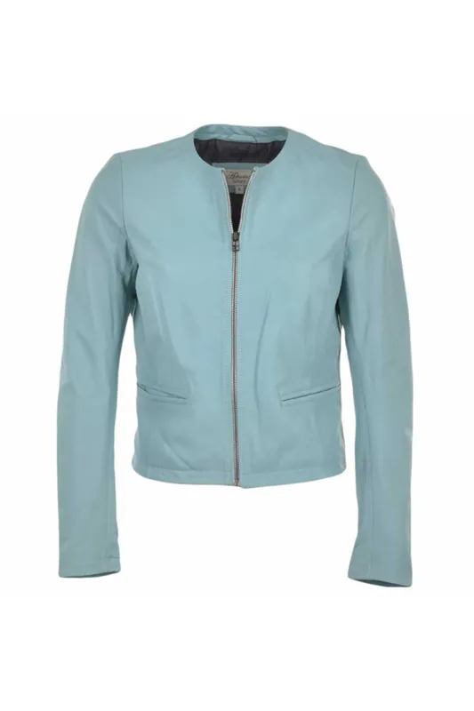 "Ethel" Real Leather Collarless Jacket - Ashwood Leather