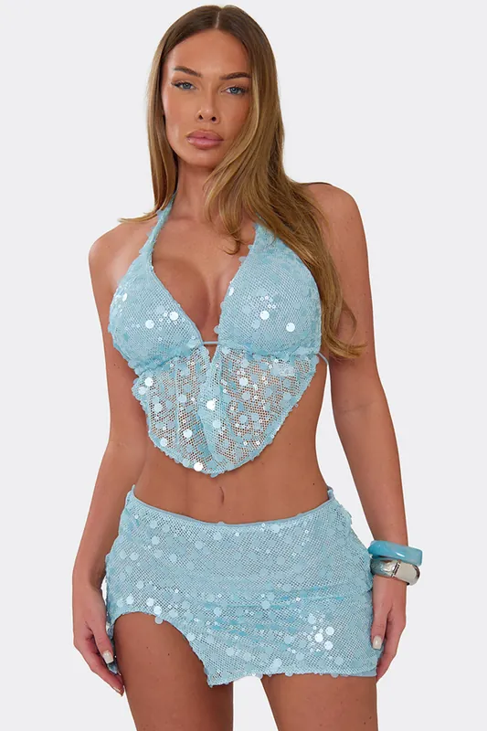 Sleeveless Plunging Neckline Sequin Top - EGO