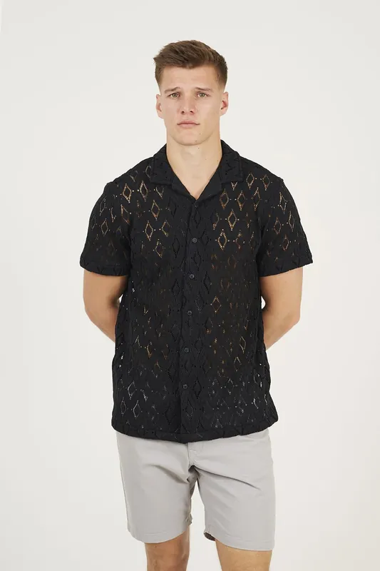 Geometric Crochet Short Sleeve Shirt - Brave Soul