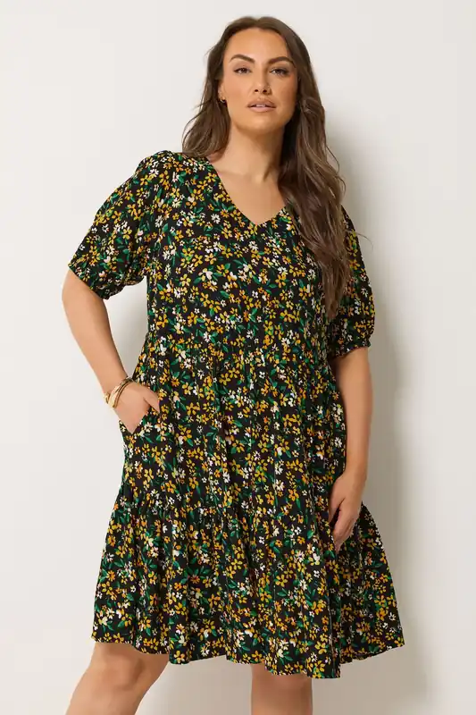 Floral Tiered Mini Smock Dress - Yours