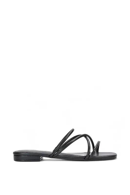 Suzzie' Strappy Flat Slider Sandal Mules With Square Toe - XY London