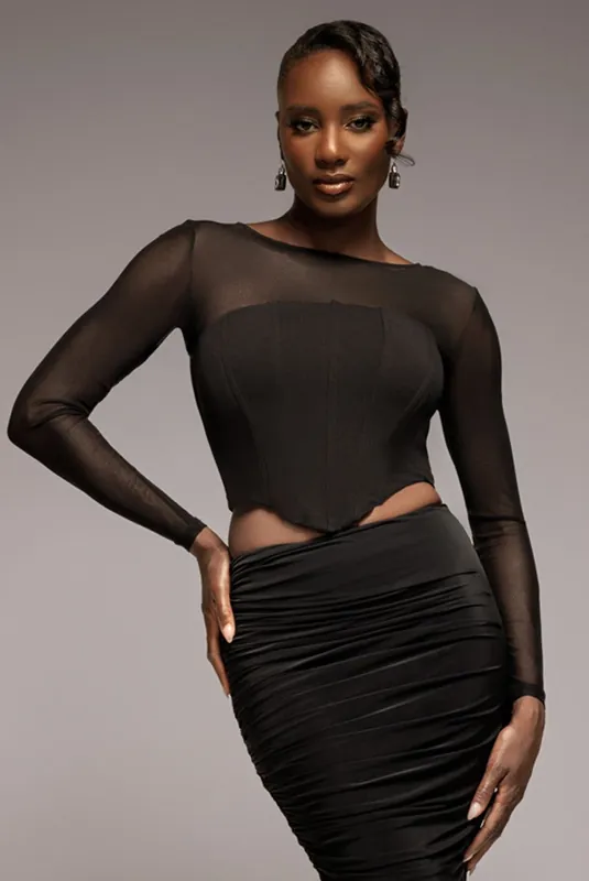 Scuba Crepe And Mesh Lace Up Corset Top - Goddiva
