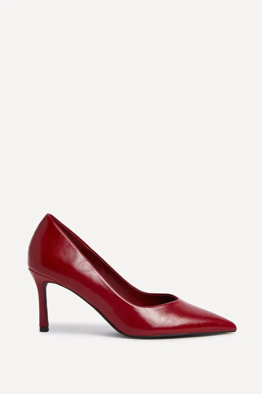 Classic Red Faux Leather Court Heels - Linzi