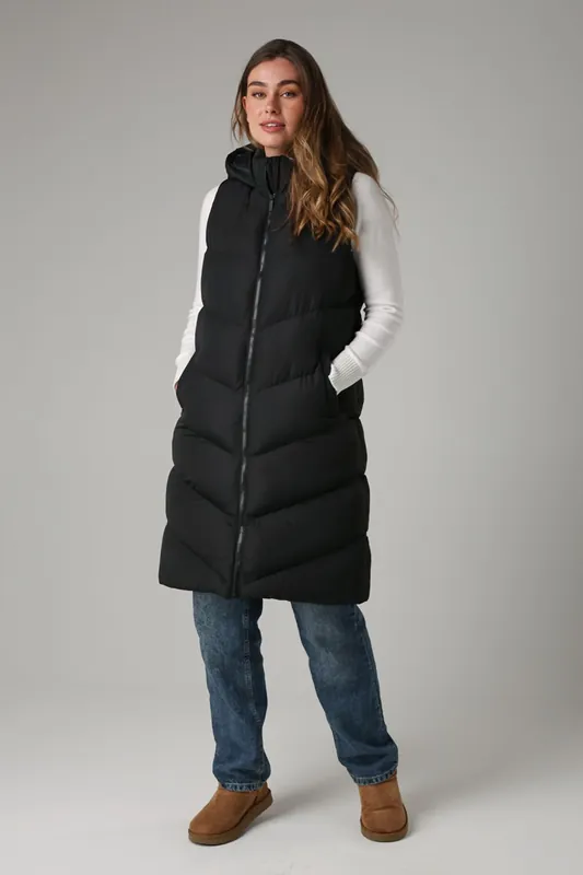 Midi Quilted Gilet with Hood - French Connection