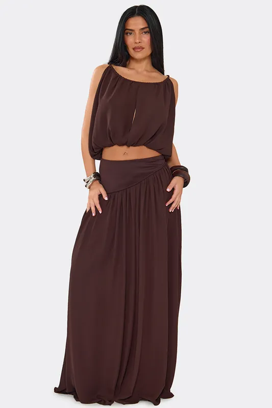 Ruched Woven Maxi Skirt - EGO