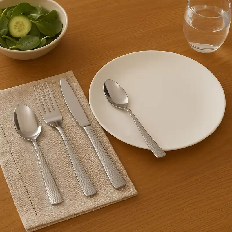 24 Piece Stainless Steel Cutlery Set, Hammered Handle Fork Knife Set For Dining, Elegant Table Cutlery Set - Orsina