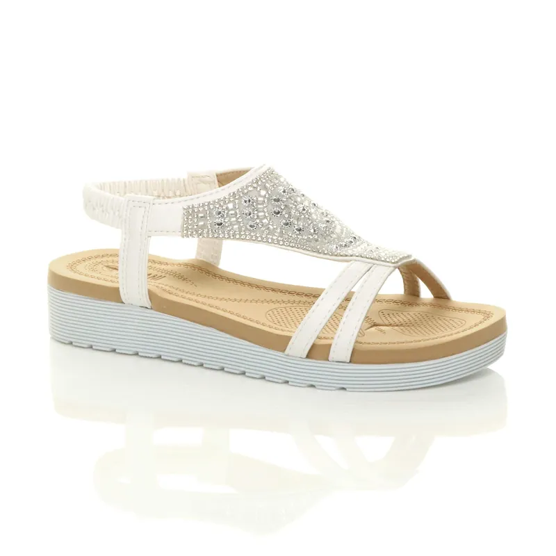 Flatform Diamante T-Bar Slingback Sandals