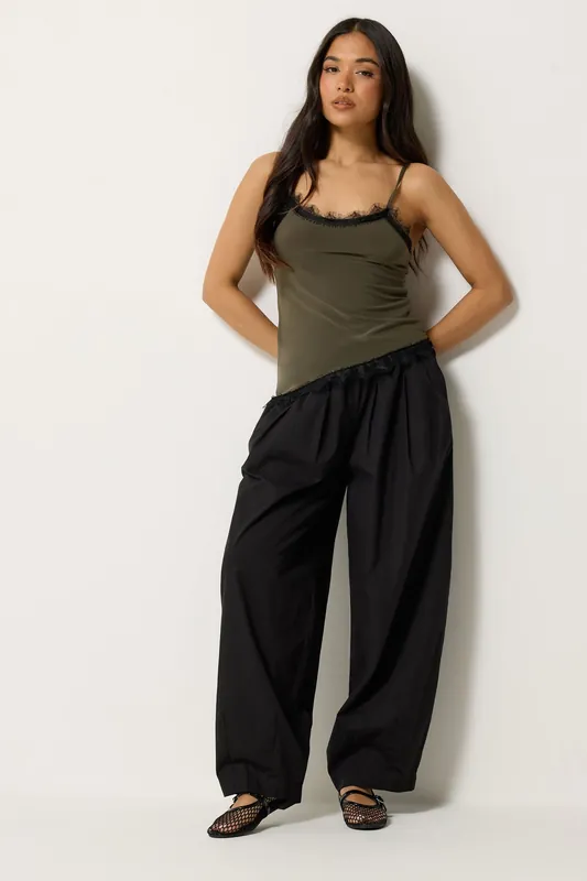Petite Cotton Poplin Barrel Leg Trousers - PixieGirl